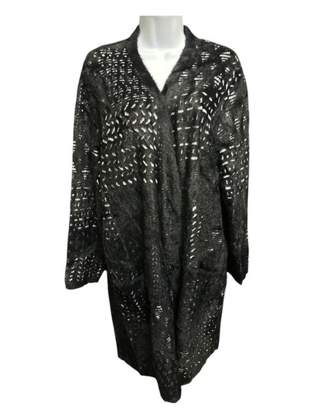 Liverpool 1X Cardigan Sweater Coat Coatigan Black Open Front Pockets Soft Heavy